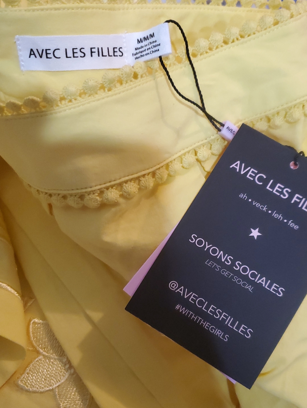 Avec Les Filles yellow embroidered eyelet crop smocked tank top and Skirt size M - Picture 15 of 16